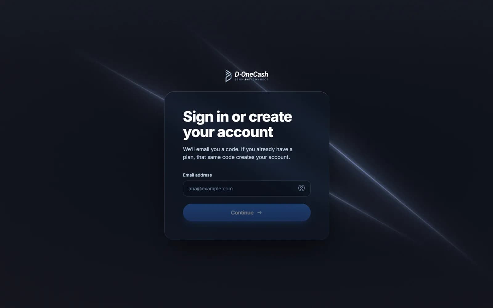 Webapp D-OneCash: Acceso